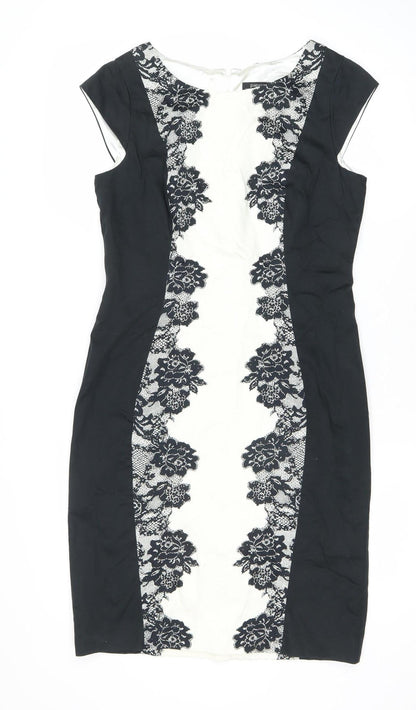 Papaya Women’s Black White Lace Sheath Dress Size 12 Knee Length