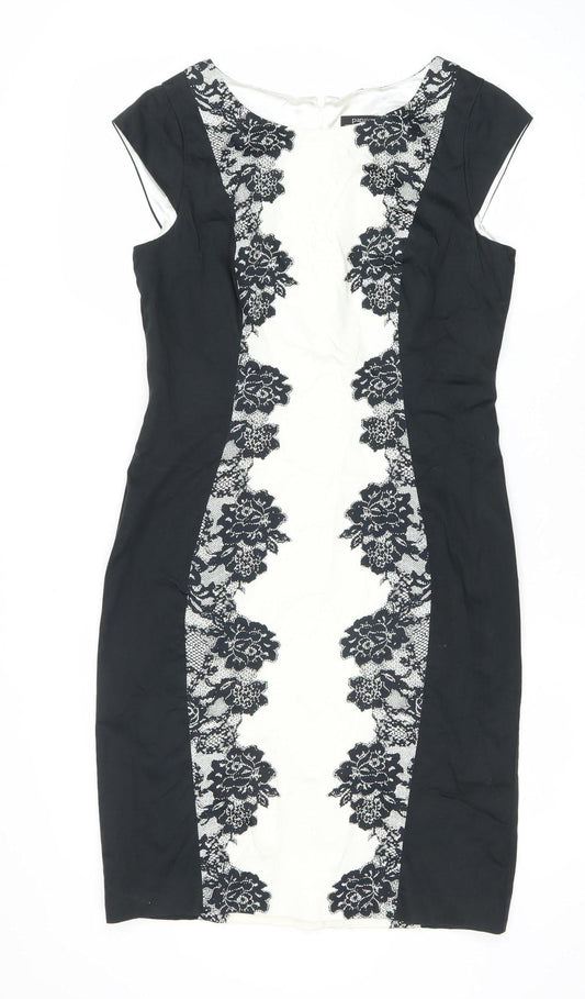 Papaya Women’s Black White Lace Sheath Dress Size 12 Knee Length