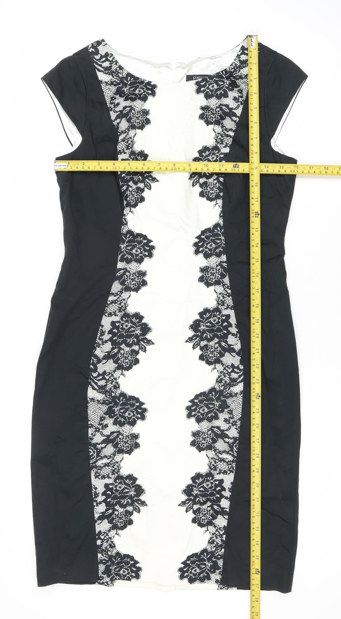 Papaya Women’s Black White Lace Sheath Dress Size 12 Knee Length