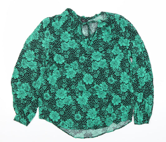 M&Co Womens Green Floral Tunic Blouse Size 10 Long Sleeve Viscose