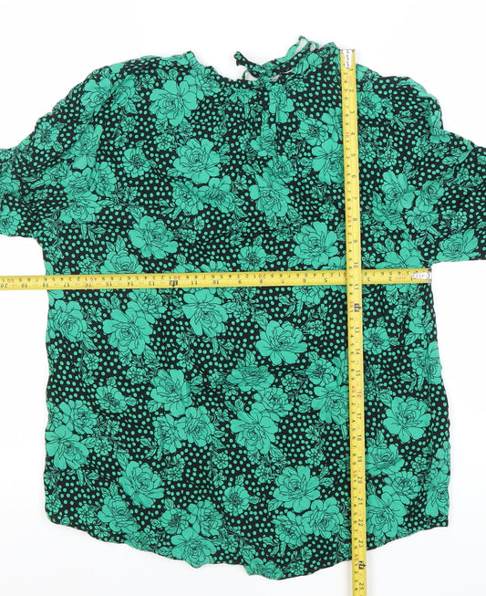 M&Co Womens Green Floral Tunic Blouse Size 10 Long Sleeve Viscose