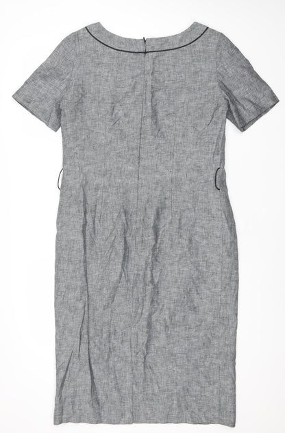 CC Women's Grey Linen Cotton Blend Knee Length Shift Dress Size 14