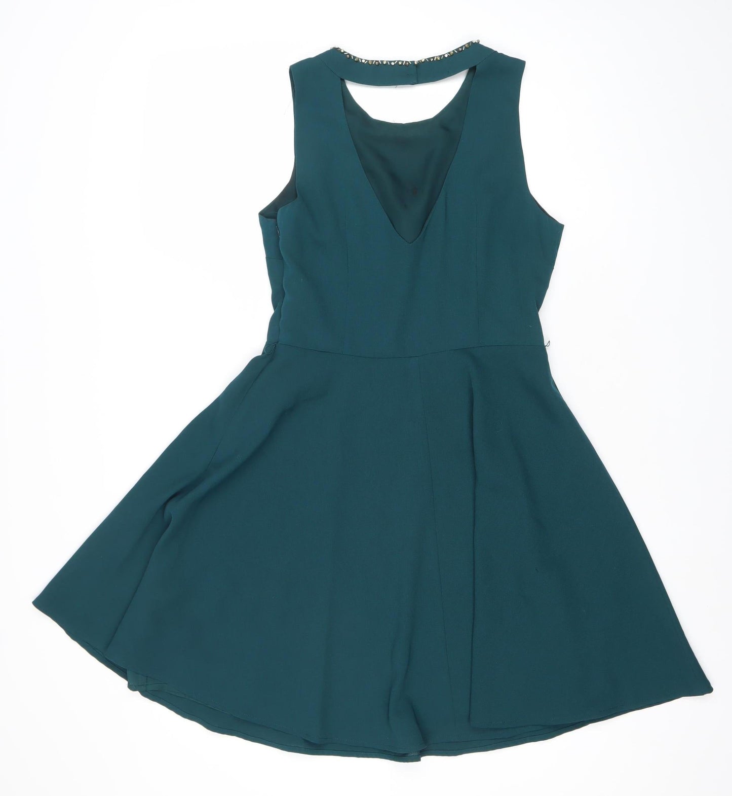 Oasis Women’s Green Skater Dress Size 10 Beaded Sleeveless