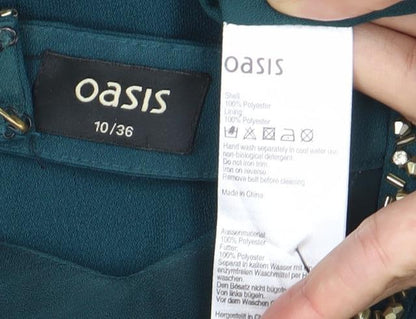 Oasis Women’s Green Skater Dress Size 10 Beaded Sleeveless