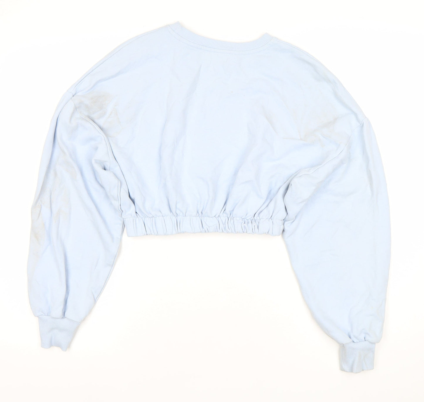 Bershka Womens Blue Crop Sweatshirt M Cupid Print Pullover