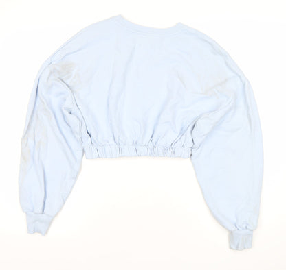 Bershka Womens Blue Crop Sweatshirt M Cupid Print Pullover