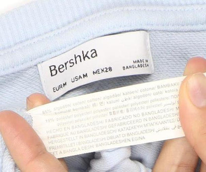 Bershka Womens Blue Crop Sweatshirt M Cupid Print Pullover