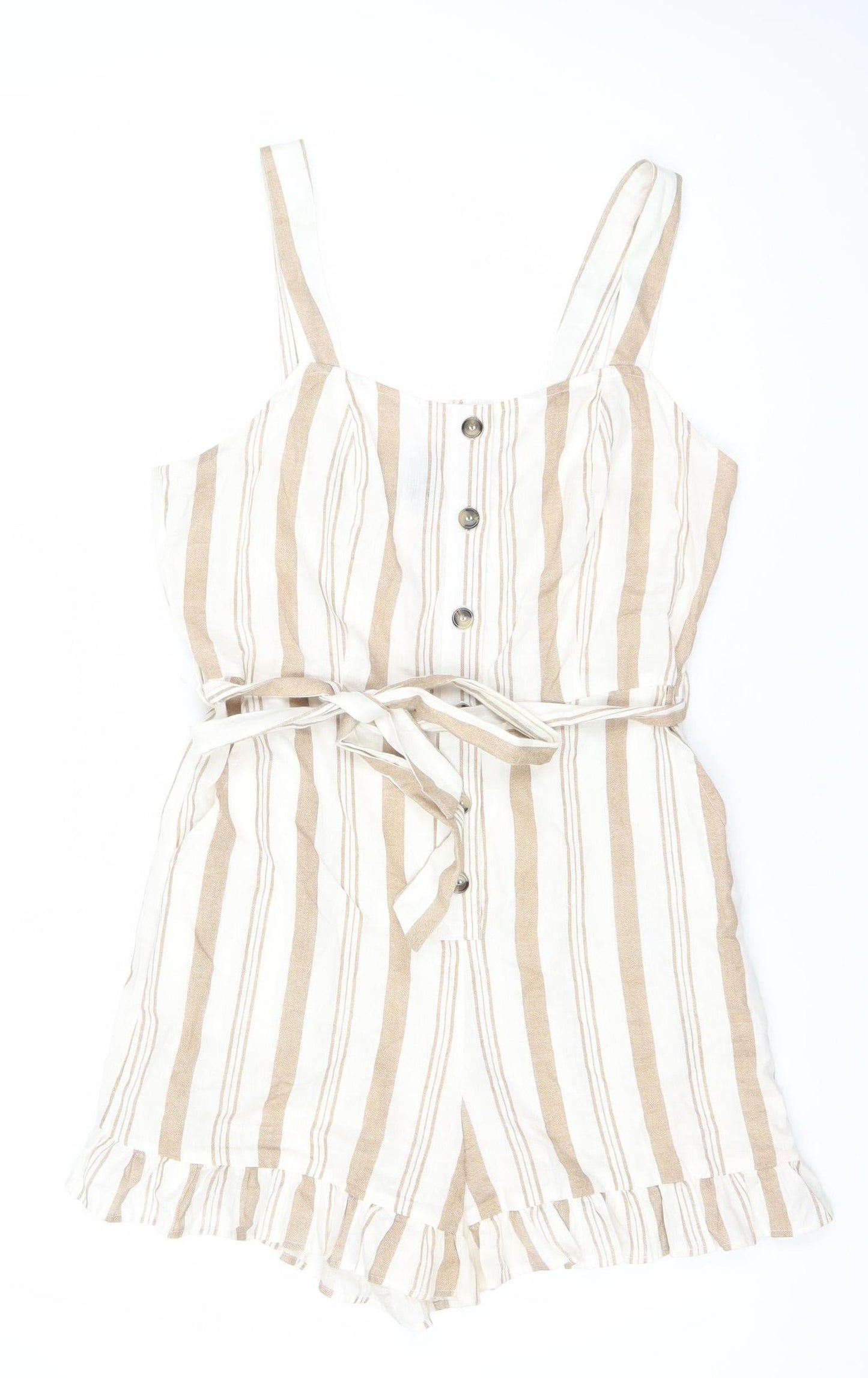 New Look Women’s Beige Striped Cotton Linen Size 10 Playsuit