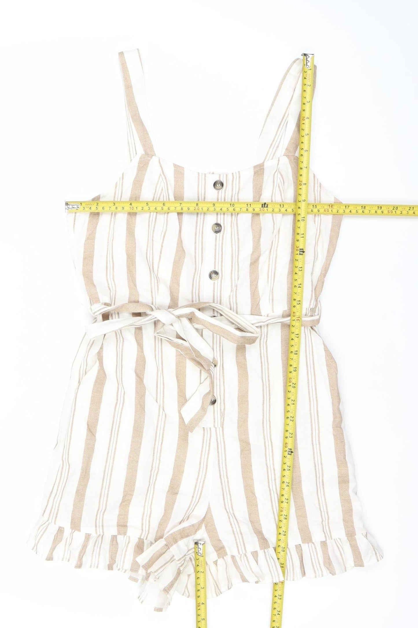 New Look Women’s Beige Striped Cotton Linen Size 10 Playsuit