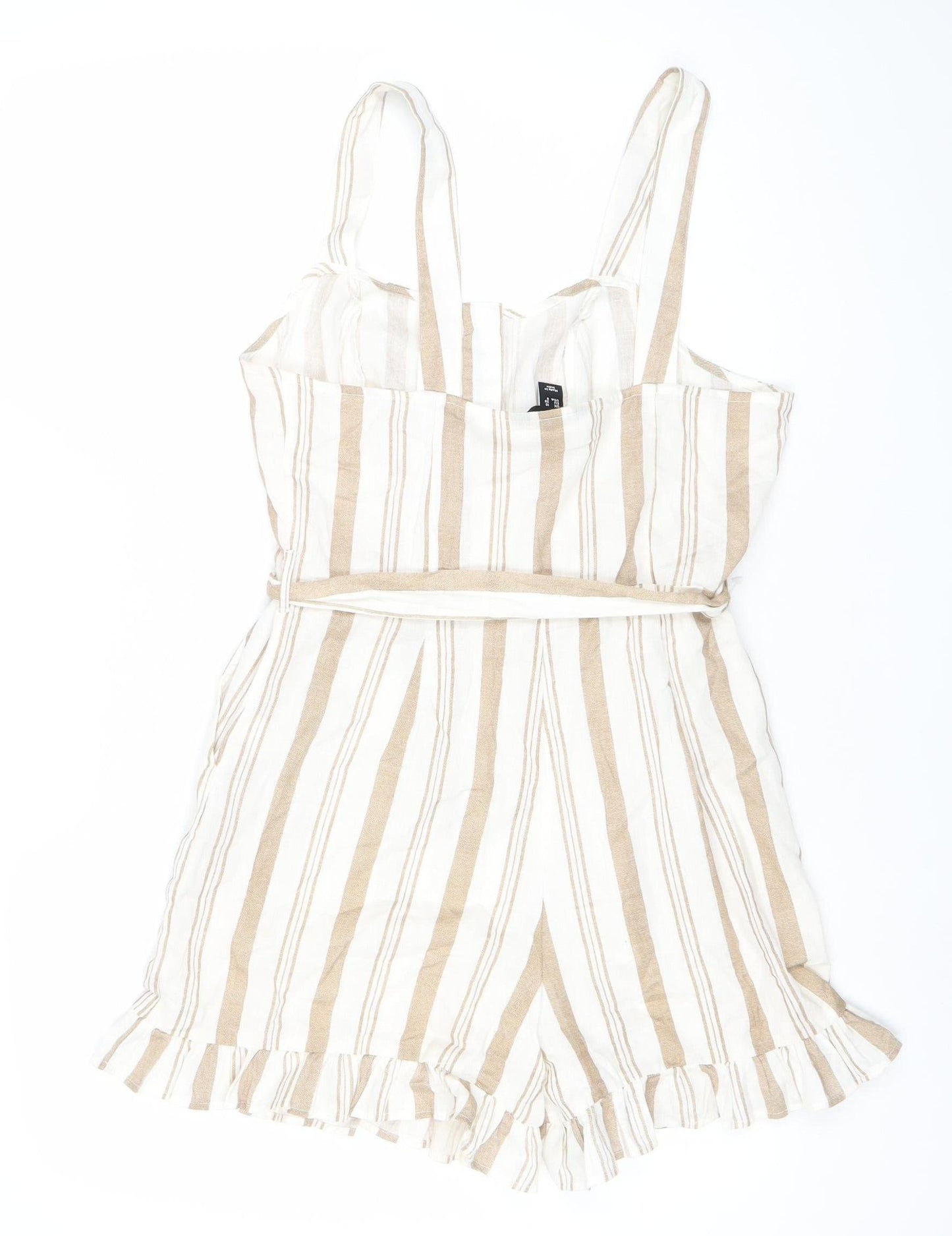 New Look Women’s Beige Striped Cotton Linen Size 10 Playsuit