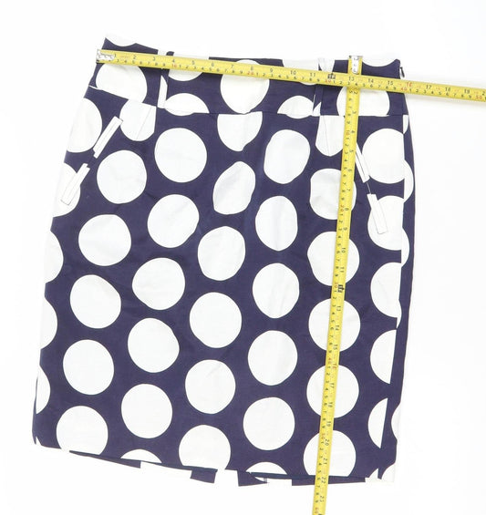 Hobbs Women Blue White Polka Dot Cotton Silk Pencil Skirt Size 10