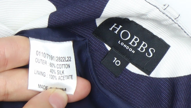 Hobbs Women Blue White Polka Dot Cotton Silk Pencil Skirt Size 10