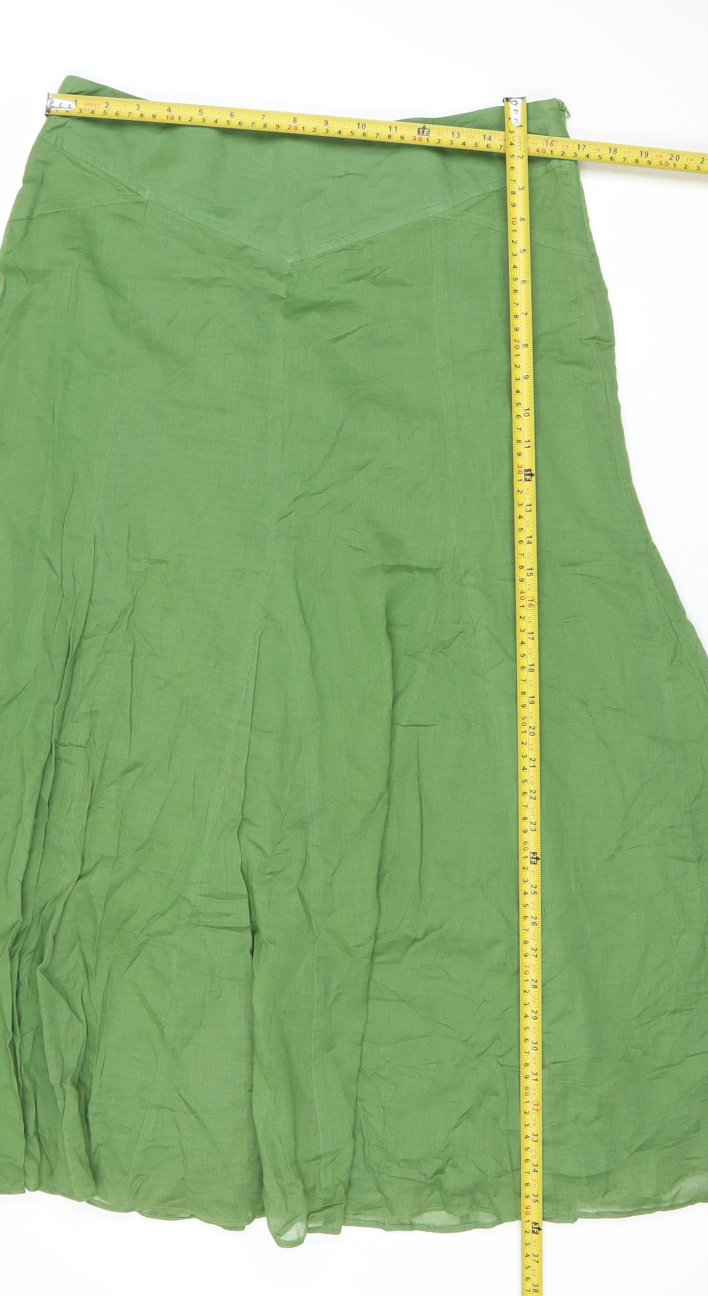 Dorothy Perkins Women Green Cotton A-Line Midi Skirt Size 14
