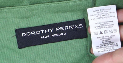 Dorothy Perkins Women Green Cotton A-Line Midi Skirt Size 14