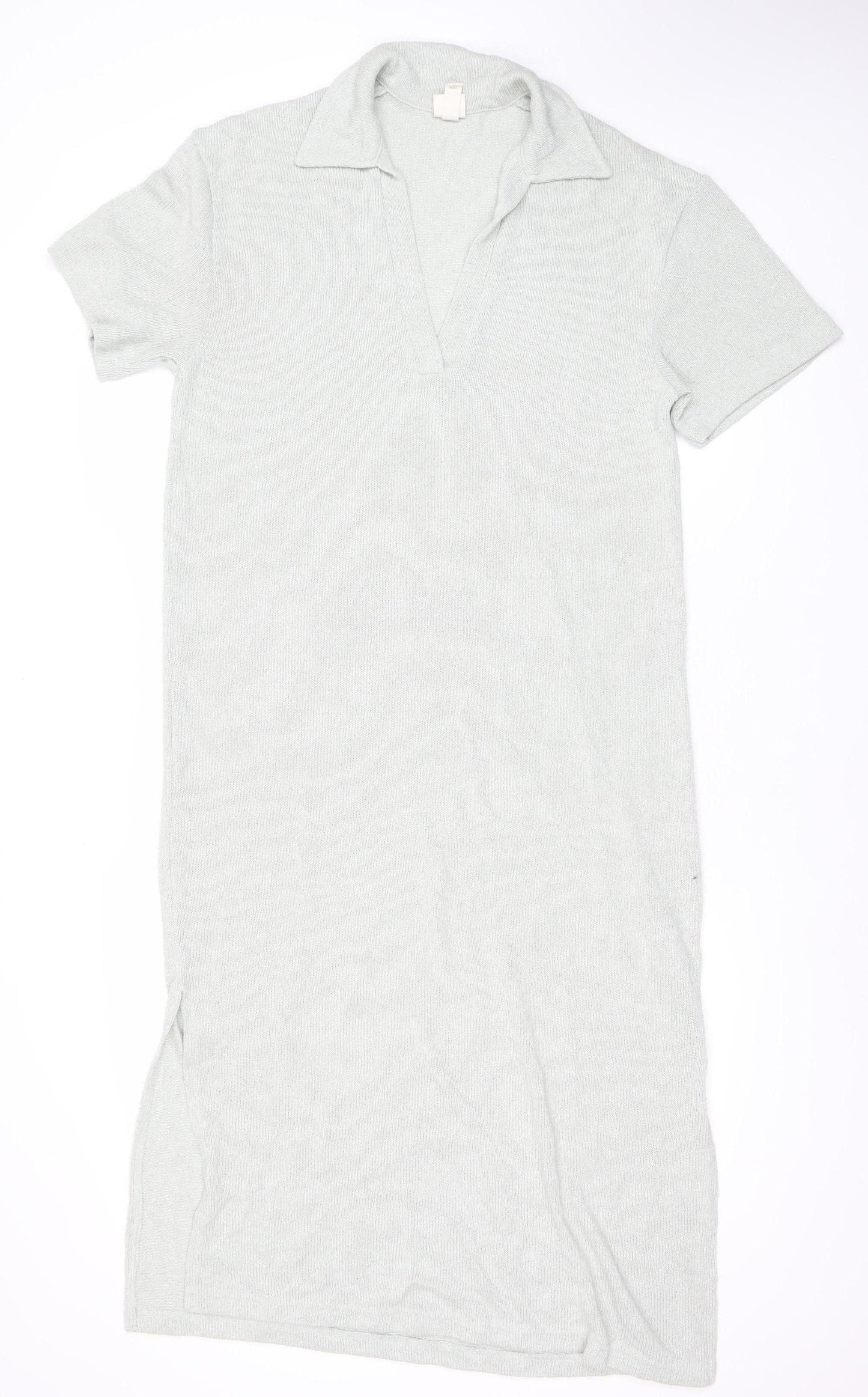 H&M Women Grey V-Neck T-Shirt Dress Size M Knee Length Casual