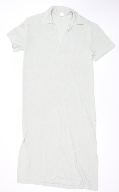 H&M Women Grey V-Neck T-Shirt Dress Size M Knee Length Casual