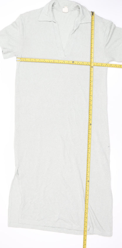 H&M Women Grey V-Neck T-Shirt Dress Size M Knee Length Casual