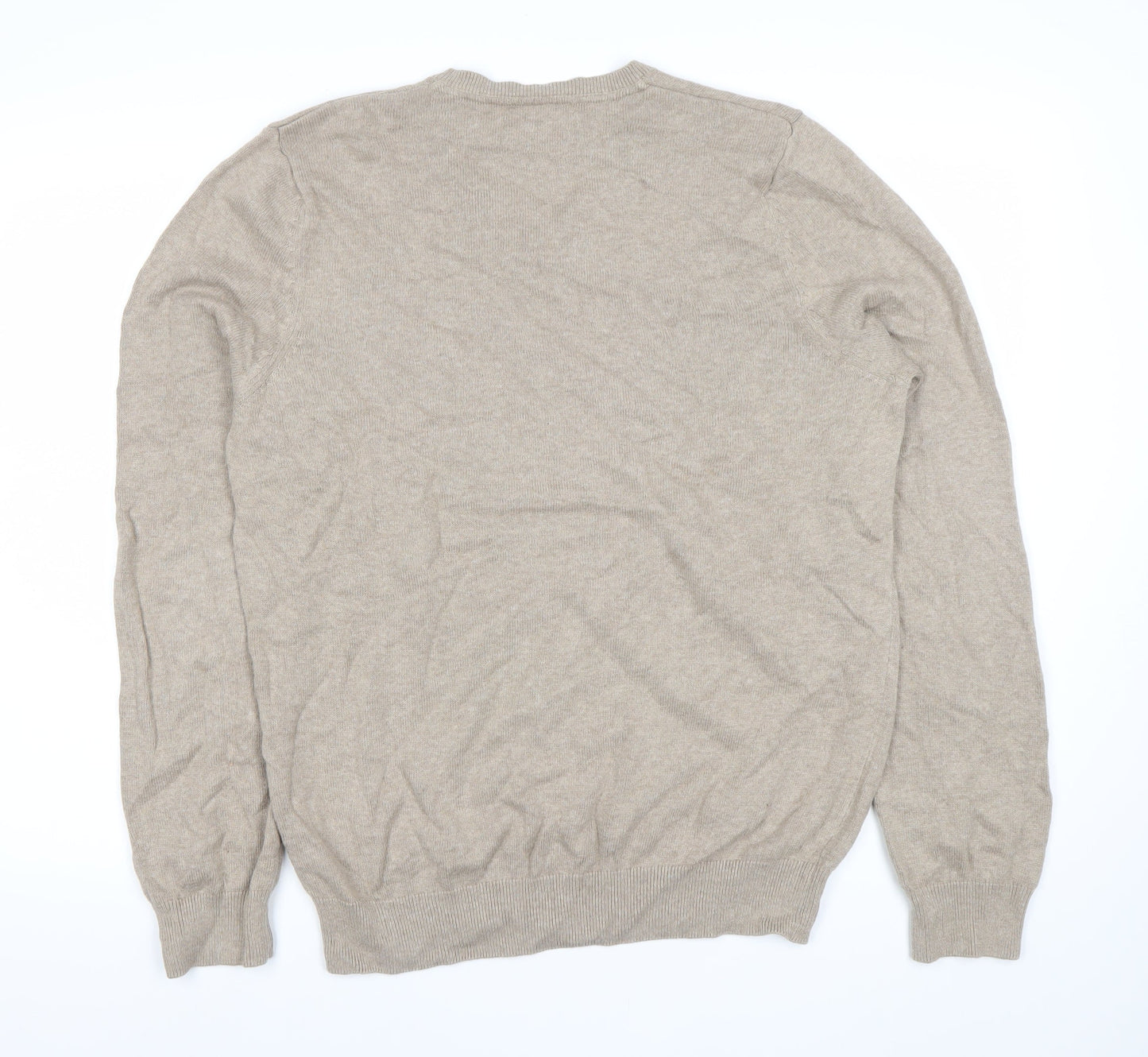 Marks and Spencer Mens Beige Cotton V-Neck Jumper L