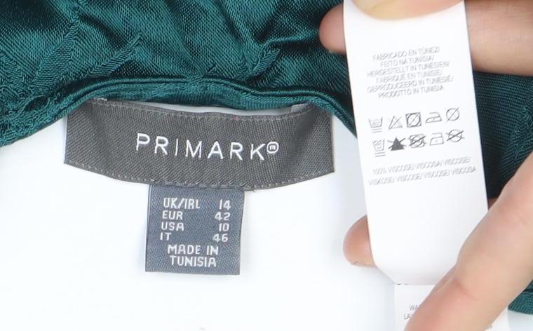 Primark Women’s Green Satin Wrap Blouse Size 14 Long Kimono Sleeve