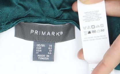 Primark Women’s Green Satin Wrap Blouse Size 14 Long Kimono Sleeve