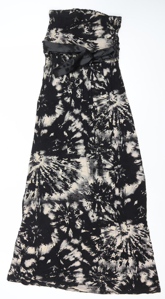 QED London Women’s Black Tie Dye Midi Strapless Dress M