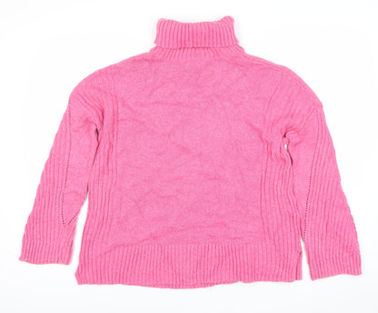 Wallis Petite Womens Pink Roll Neck Jumper Size 10 Cotton Knit
