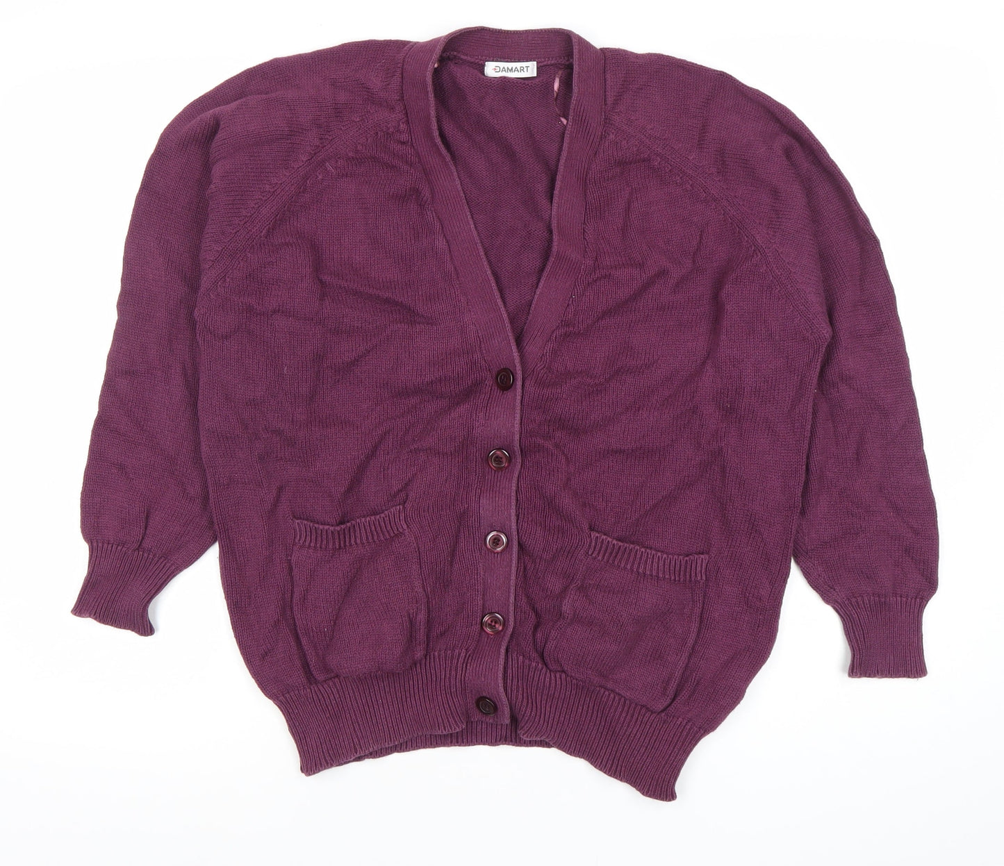 Damart Women’s Purple V-Neck Cardigan L Long Sleeve Cotton Blend