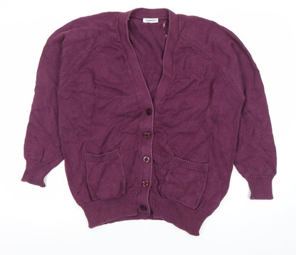 Damart Women’s Purple V-Neck Cardigan L Long Sleeve Cotton Blend