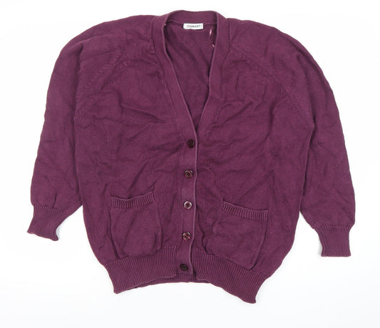 Damart Women’s Purple V-Neck Cardigan L Long Sleeve Cotton Blend
