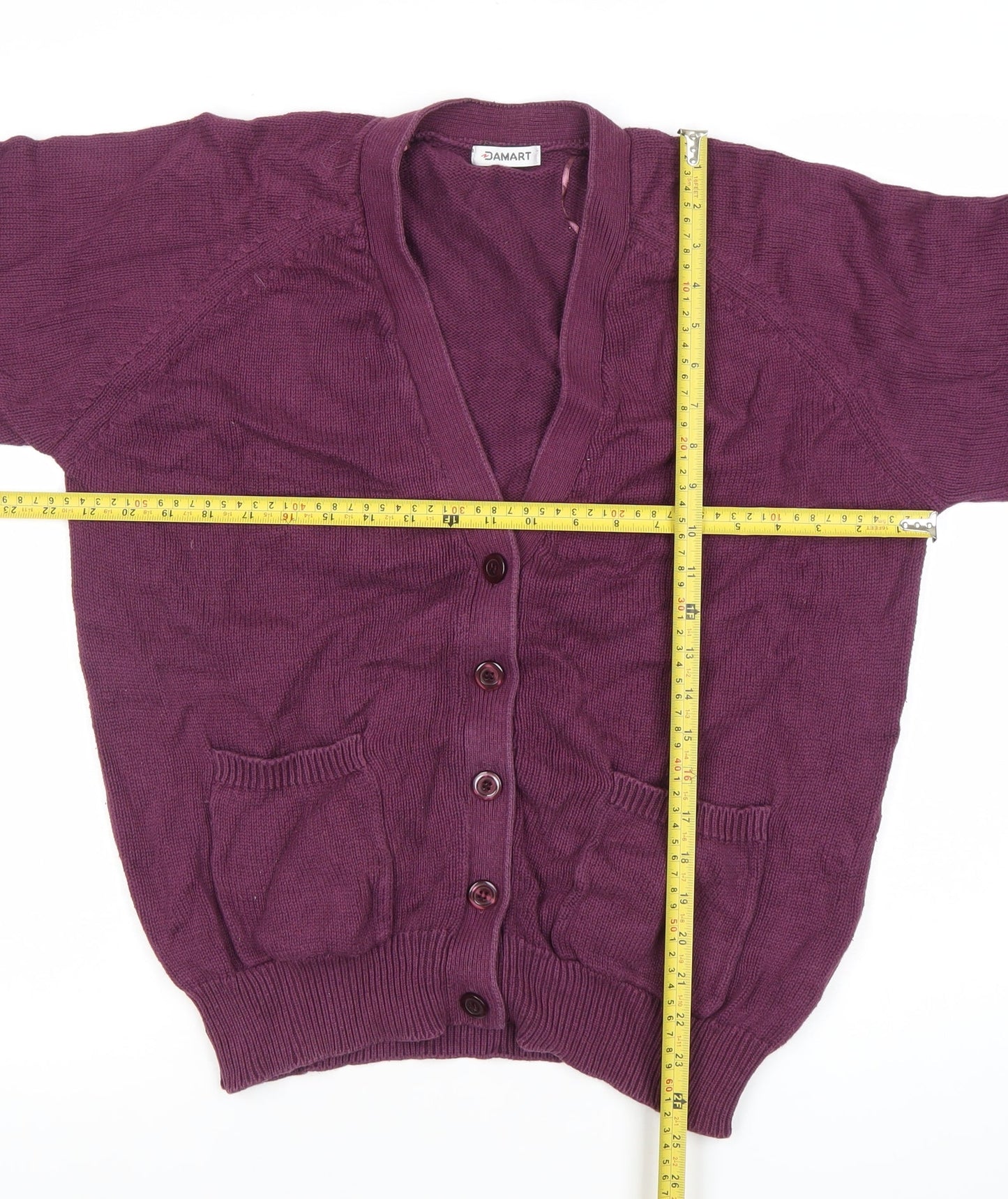Damart Women’s Purple V-Neck Cardigan L Long Sleeve Cotton Blend
