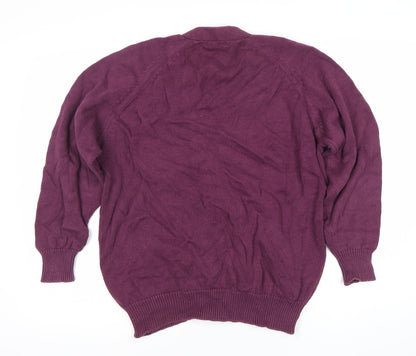 Damart Women’s Purple V-Neck Cardigan L Long Sleeve Cotton Blend