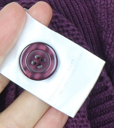 Damart Women’s Purple V-Neck Cardigan L Long Sleeve Cotton Blend