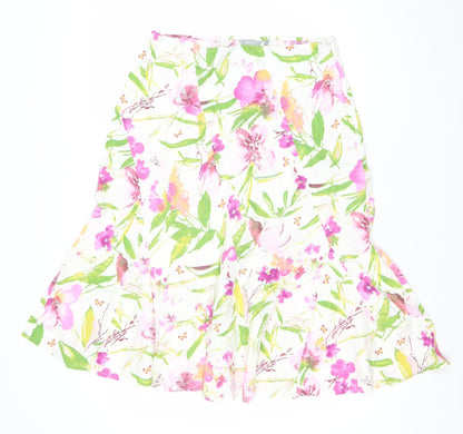 Marks and Spencer Women’s Multicoloured Linen Floral Midi A-Line Skirt Size 14