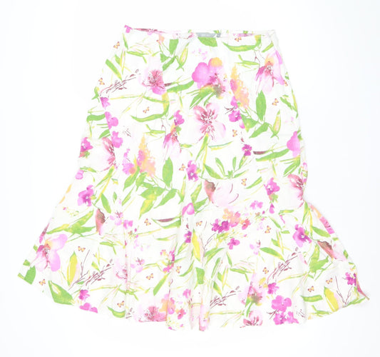 Marks and Spencer Women’s Multicoloured Linen Floral Midi A-Line Skirt Size 14