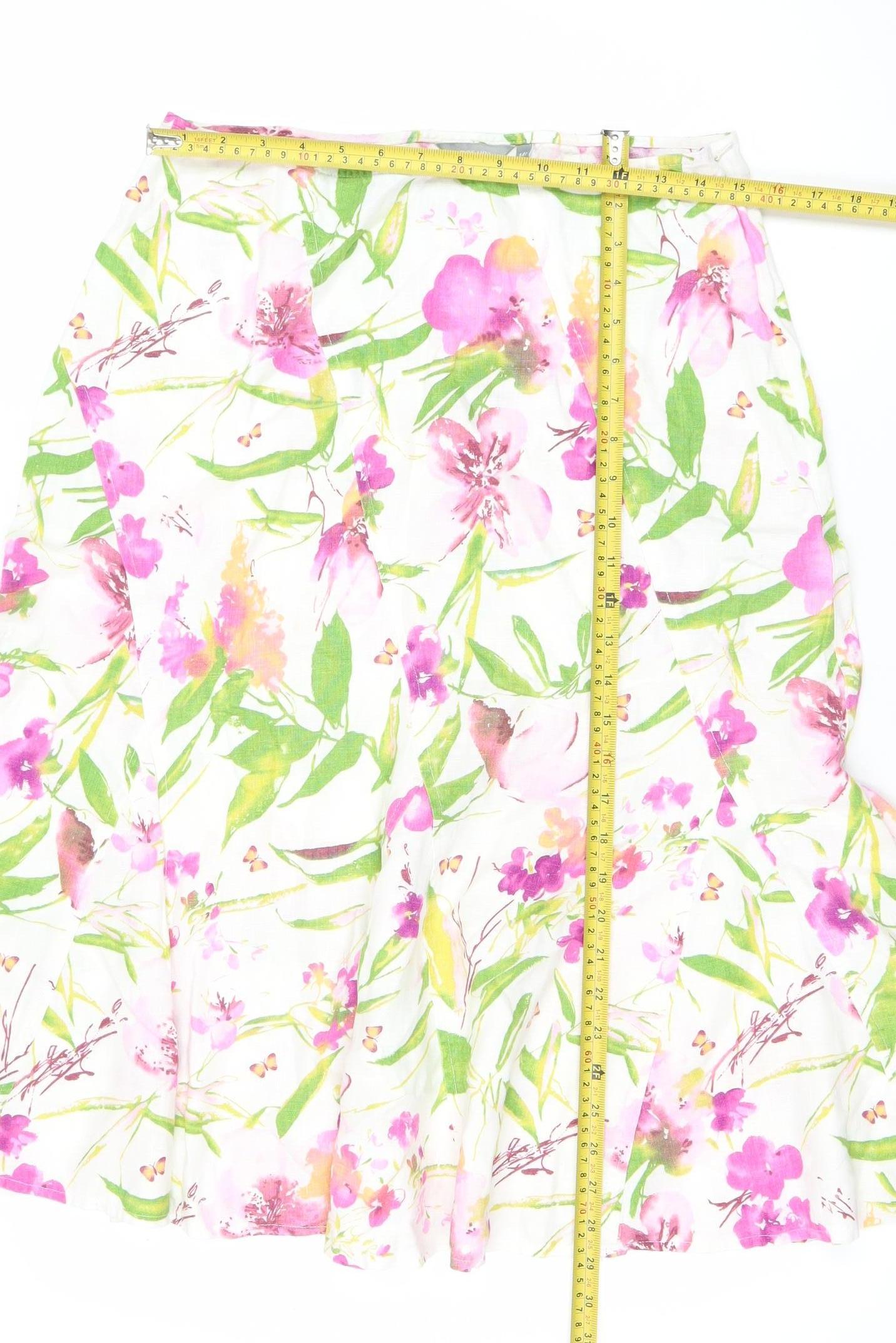 Marks and Spencer Women’s Multicoloured Linen Floral Midi A-Line Skirt Size 14