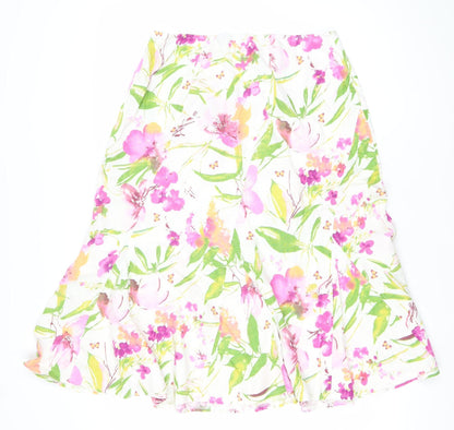 Marks and Spencer Women’s Multicoloured Linen Floral Midi A-Line Skirt Size 14