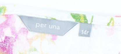 Marks and Spencer Women’s Multicoloured Linen Floral Midi A-Line Skirt Size 14