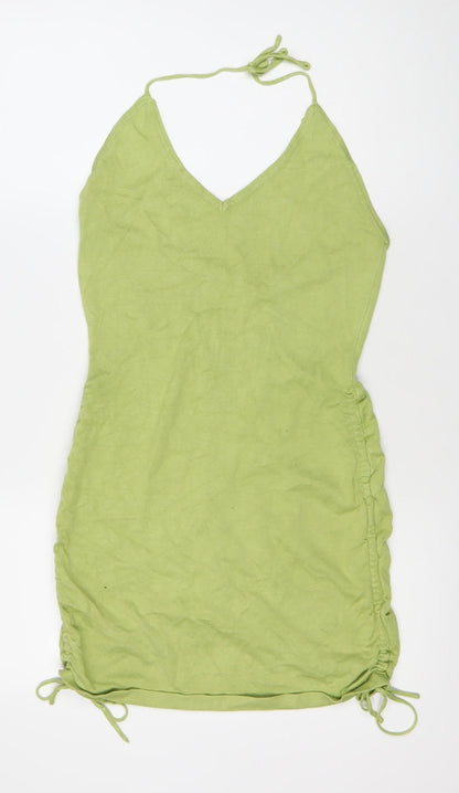 PrettyLittleThing Women’s Green Mini Slip Dress Size M Halter Neck