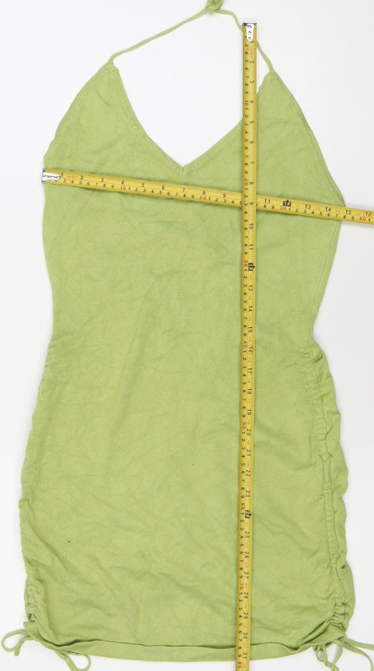 PrettyLittleThing Women’s Green Mini Slip Dress Size M Halter Neck