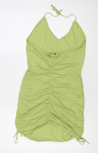 PrettyLittleThing Women’s Green Mini Slip Dress Size M Halter Neck