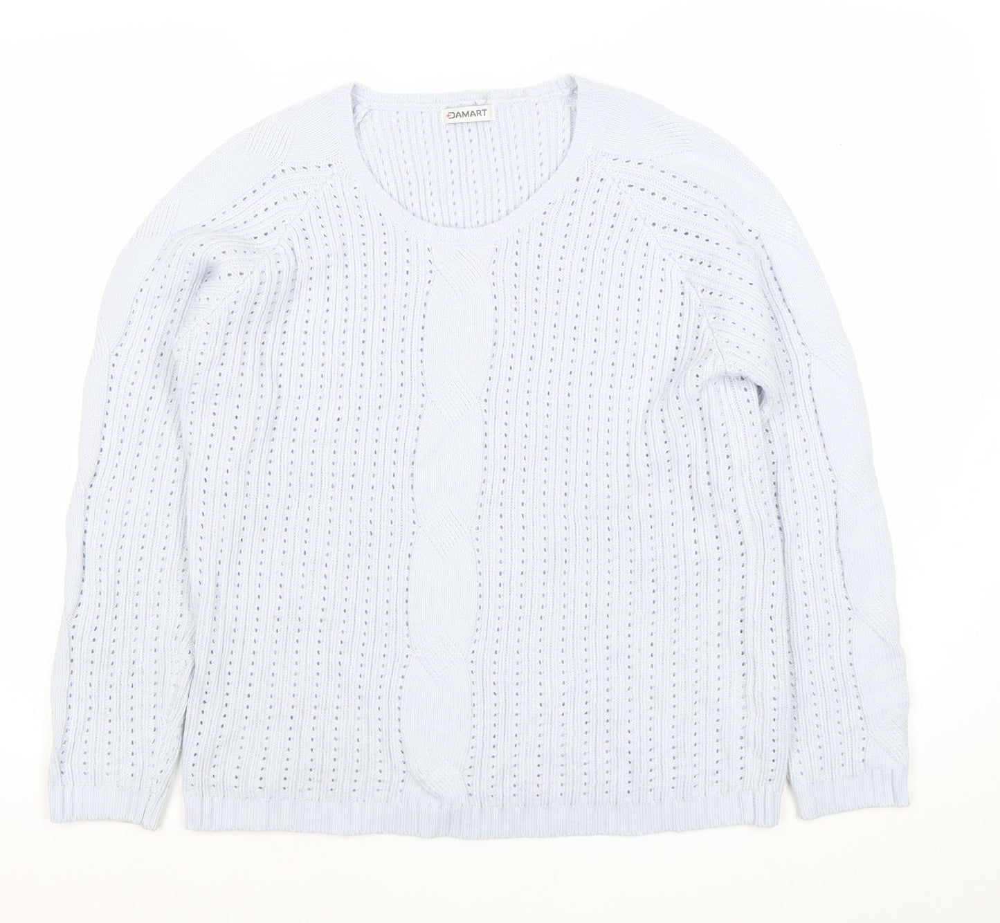 Damart Women’s Blue Scoop Neck Open-Knit Pullover Jumper Size L