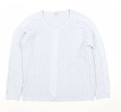 Damart Women’s Blue Scoop Neck Open-Knit Pullover Jumper Size L