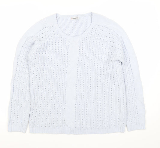 Damart Women’s Blue Scoop Neck Open-Knit Pullover Jumper Size L