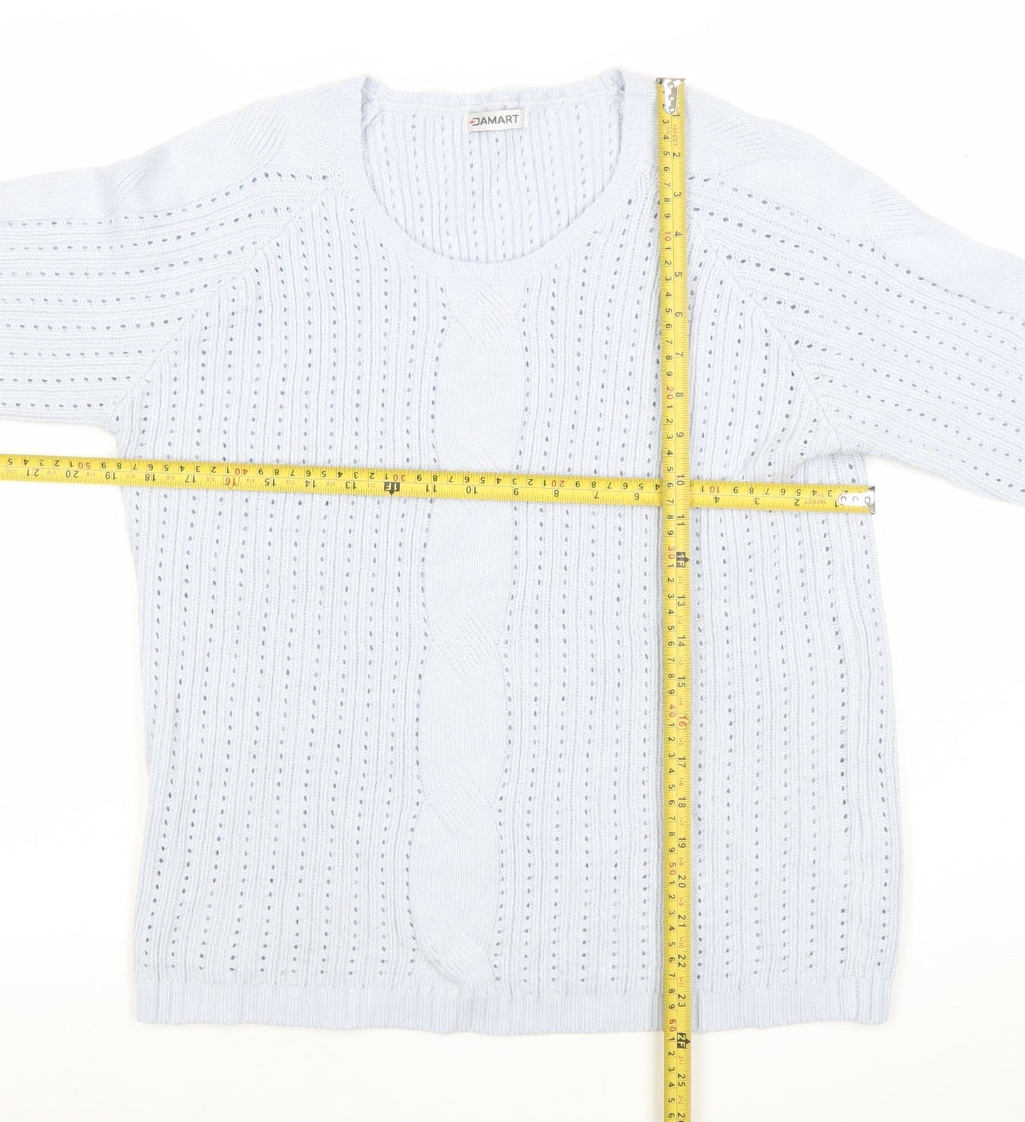 Damart Women’s Blue Scoop Neck Open-Knit Pullover Jumper Size L