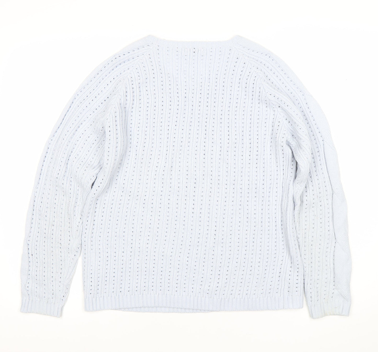 Damart Women’s Blue Scoop Neck Open-Knit Pullover Jumper Size L