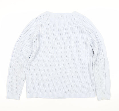 Damart Women’s Blue Scoop Neck Open-Knit Pullover Jumper Size L