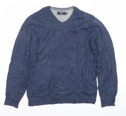 Maine New England Men's Blue Cotton V-Neck Jumper Size S