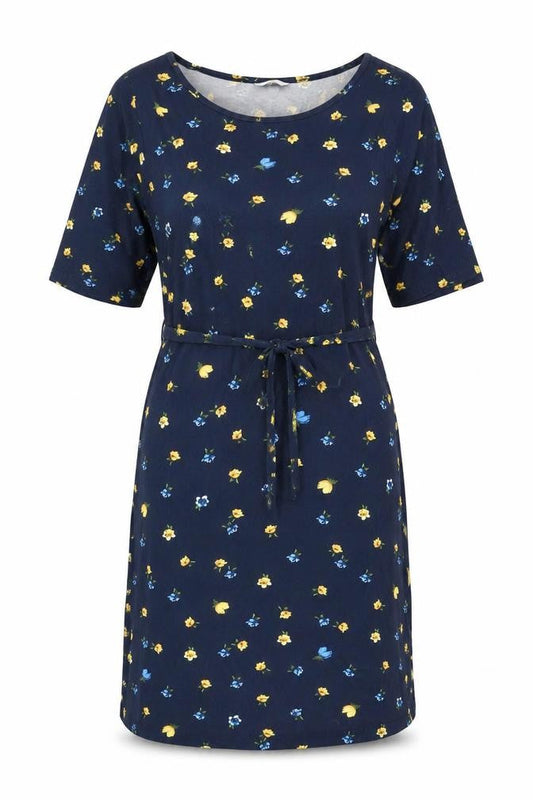 Cotton Traders Women's Navy Floral Knee Length Fit & Flare Dress Size 12