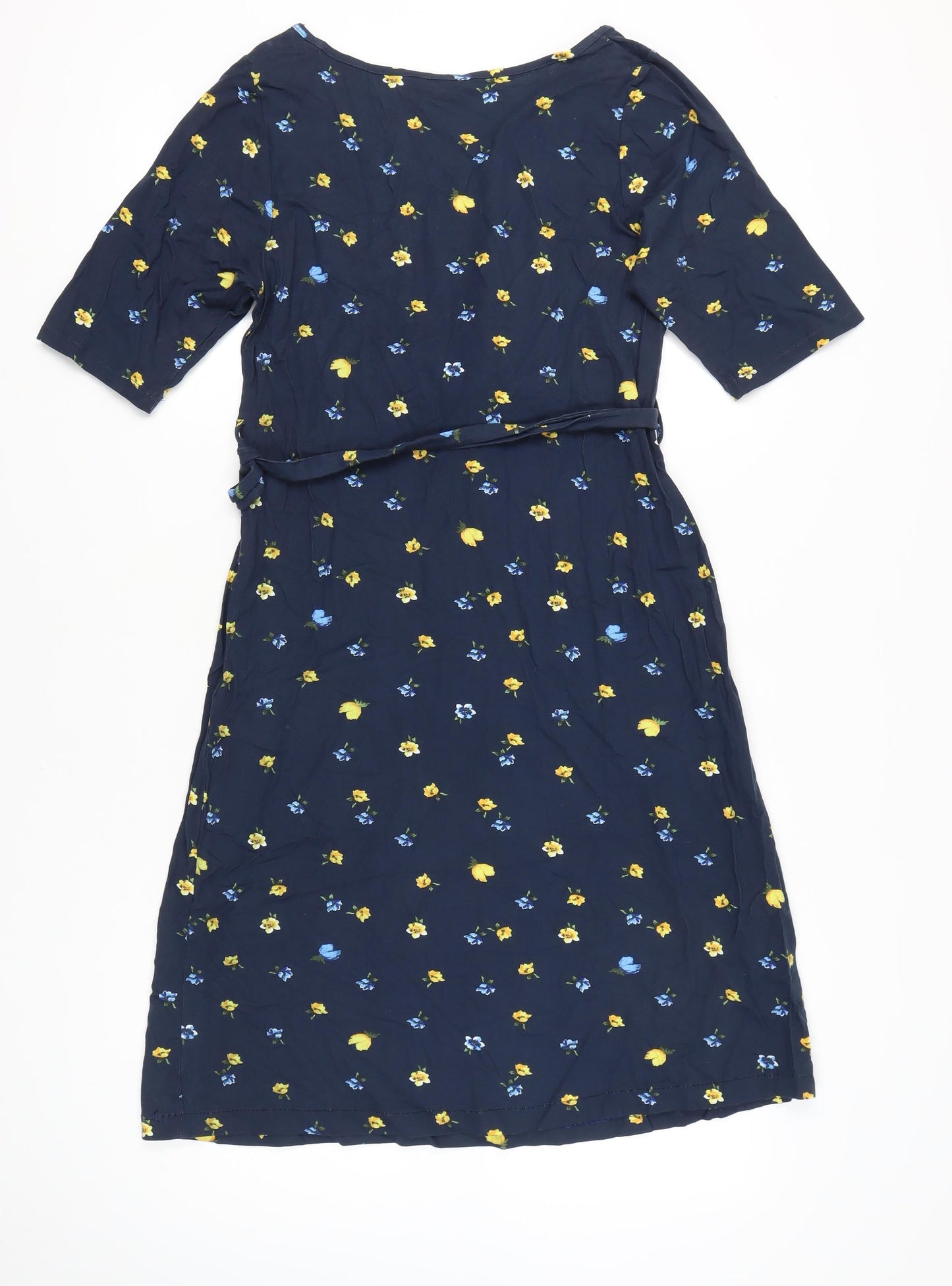 Cotton Traders Women's Navy Floral Knee Length Fit & Flare Dress Size 12
