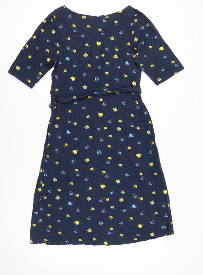 Cotton Traders Women's Navy Floral Knee Length Fit & Flare Dress Size 12